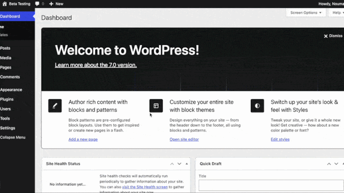 WordPress 7.0 Admin Redesign