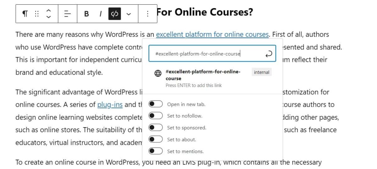 How to Add a Link in WordPress: Starting Guide 23 step 1 add anchor links