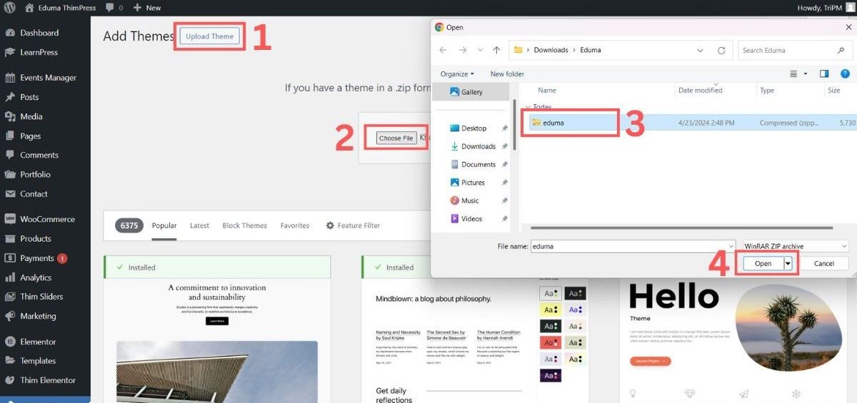 Upload Eduma Theme to WordPress