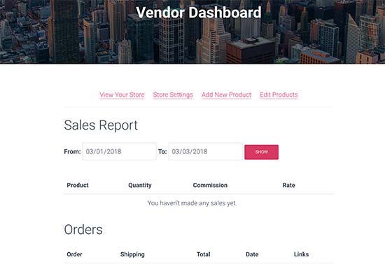 Vendor Dashboard