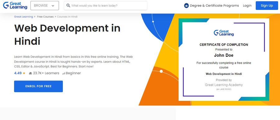 Web Development in Hindi By GreatLearning
