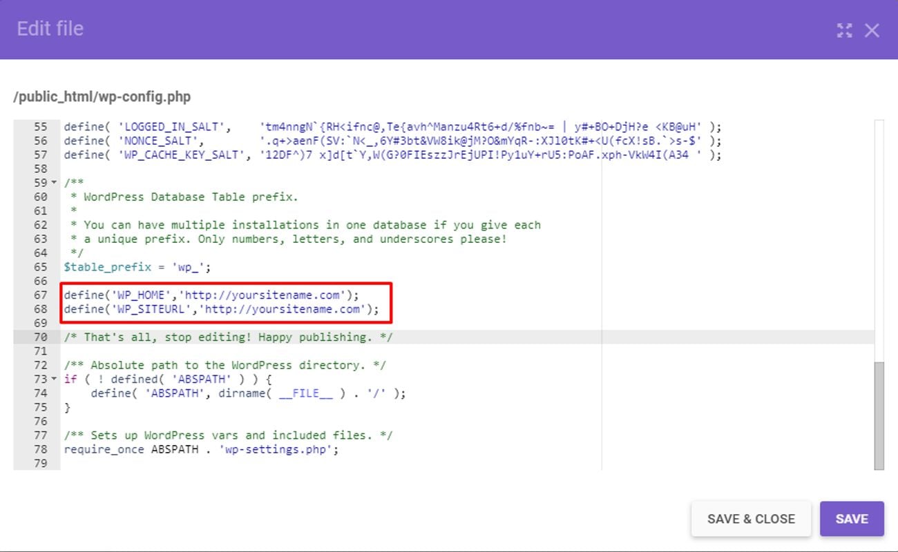 Change WordPress Domain WP Config File