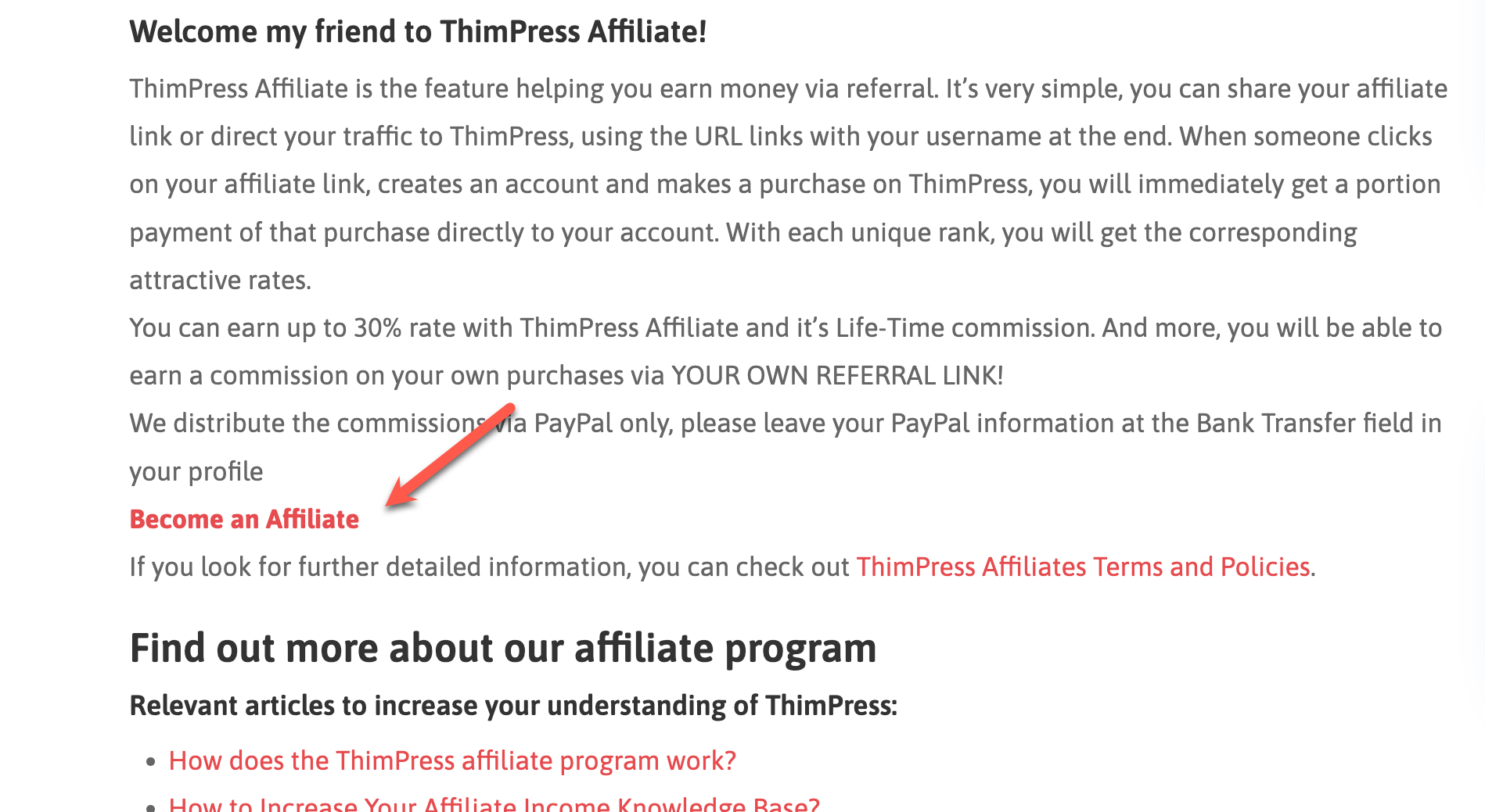 How to Create a ThimPress Account and Access Support? 13 become an affiliate page e1657857059524
