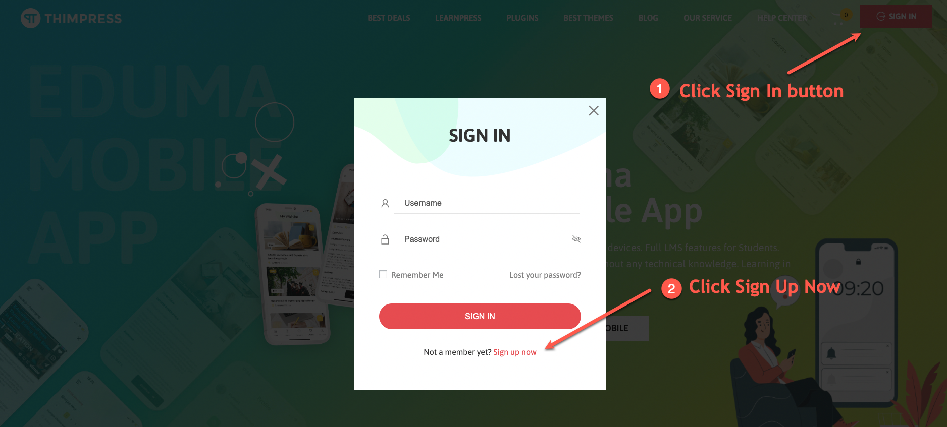 How to Create a ThimPress Account and Access Support? 8 login popup