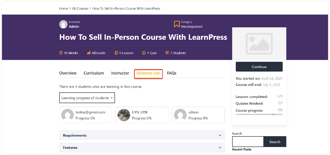 Student List Add-on for LearnPress 3 student-list-5