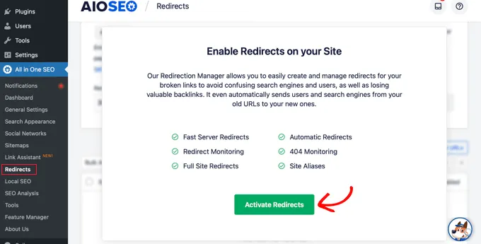 303 AIOSEO Activate Redirects