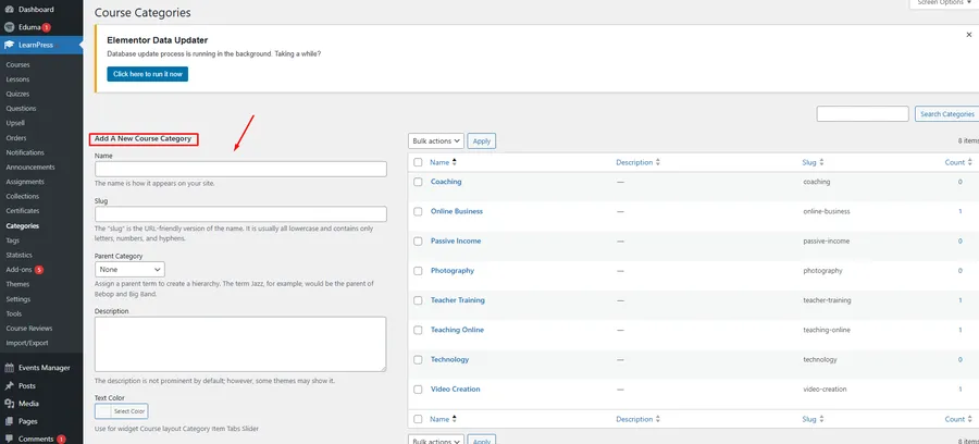 Add a New Course Category