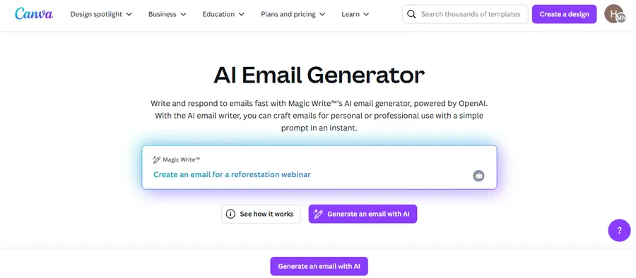 Canva AI Email Generator