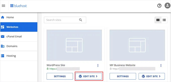 Click Edit Site Button