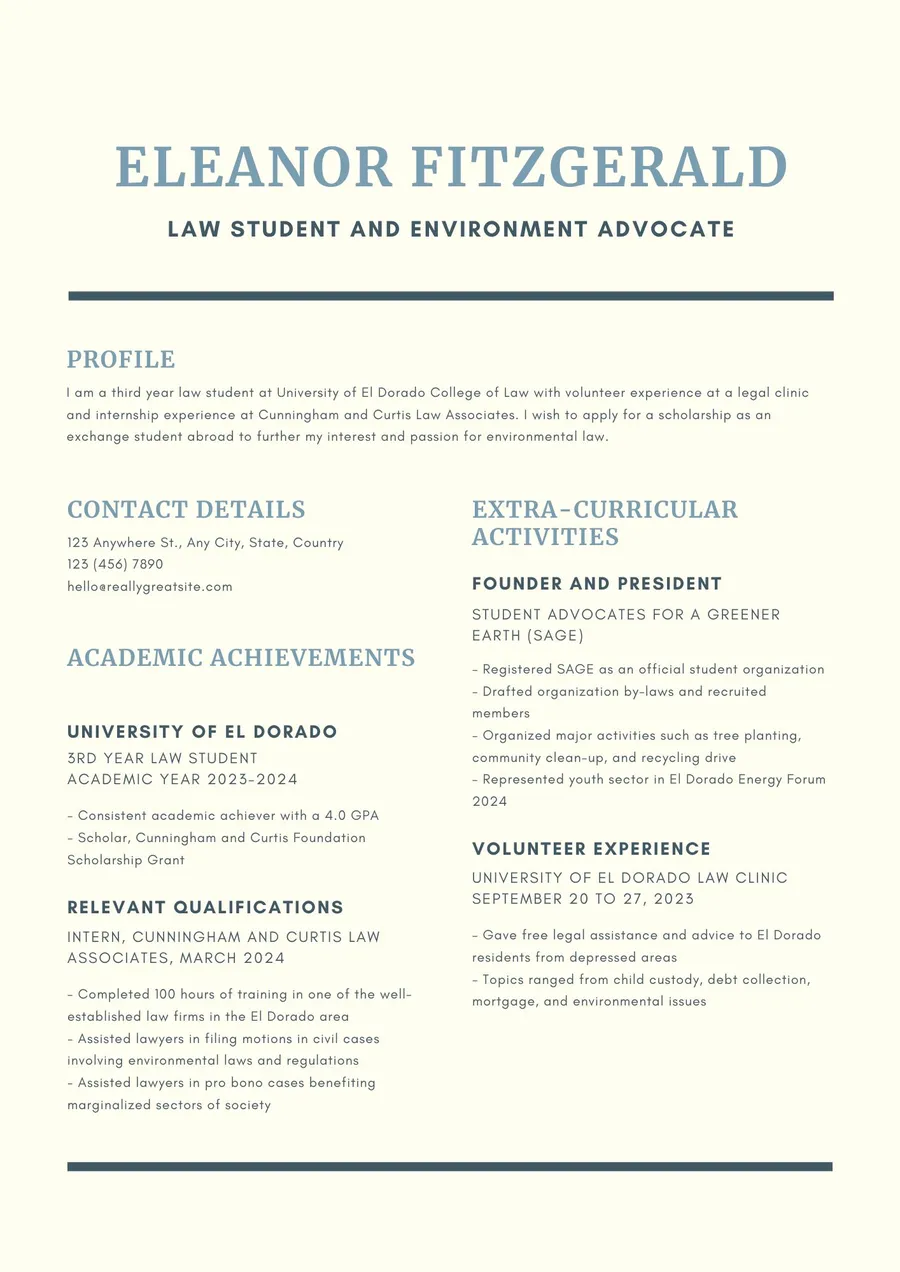 Dark Blue Simple Line Scholarship Resume