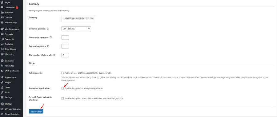 Enable/ Disable Instructor Registration