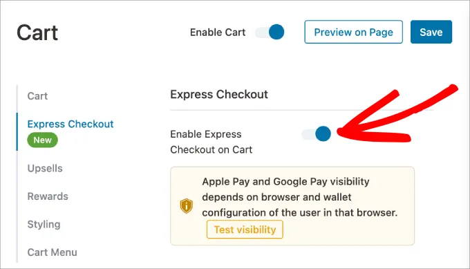 Enable Express Checkout On Cart