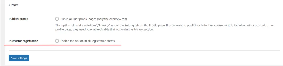 Instructor Registration Option