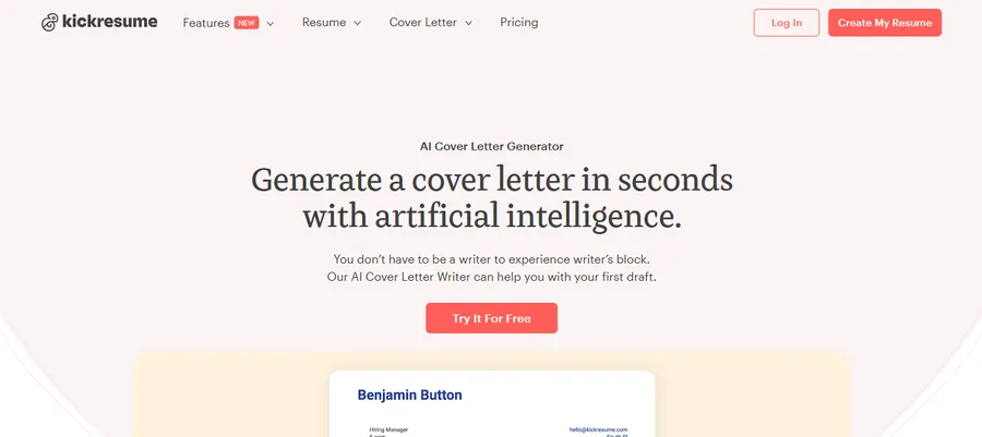 KickResume AI Cover Letter Writer