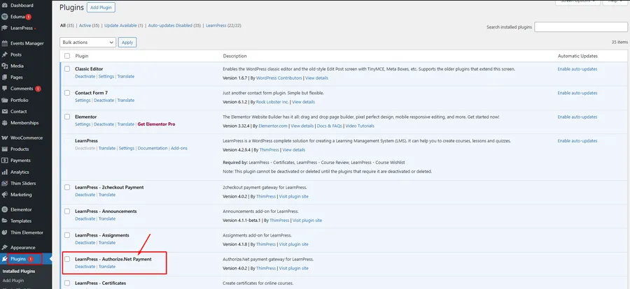 LearnPress - Authorize.net Payment