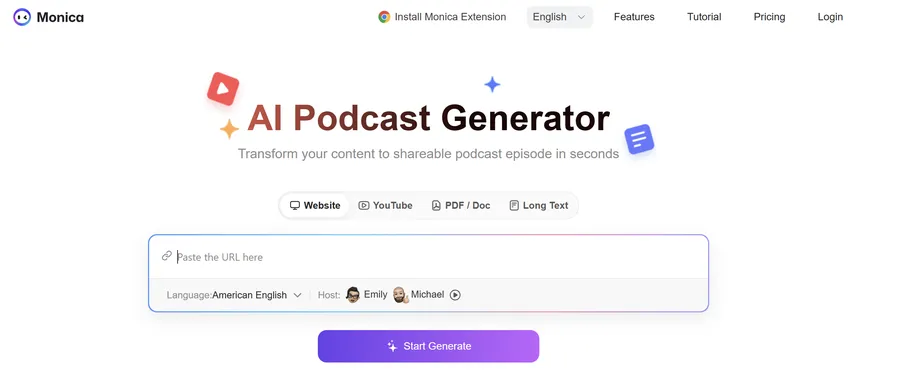 Monica AI Podcast Generator
