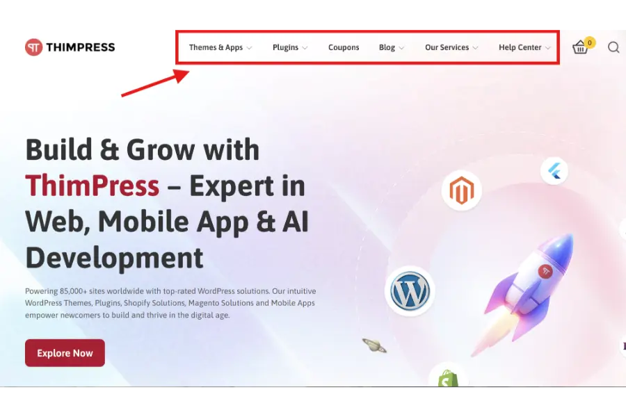 ThimPress navigation menu