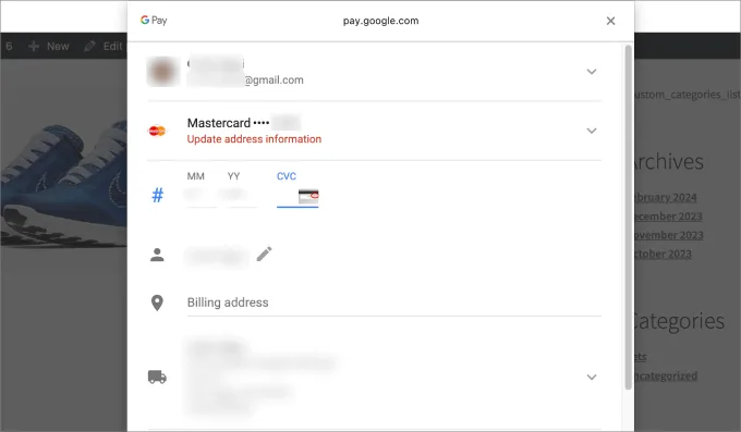 Payment Details One-Click Checkout Preview