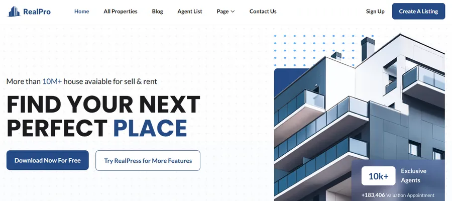 10+ Best Free Real Estate WordPress Themes 10 RealPro
