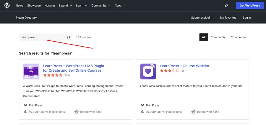 Search Plugin via WordPress.org