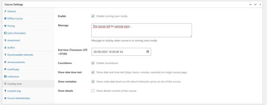 Configure the Countdown Settings