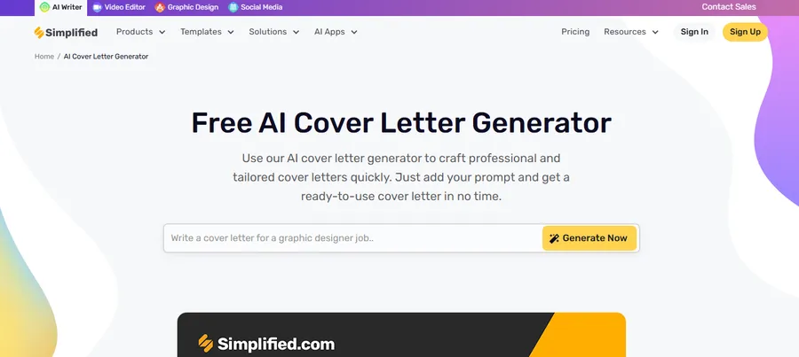 Simplified AI Cover Letter Generator