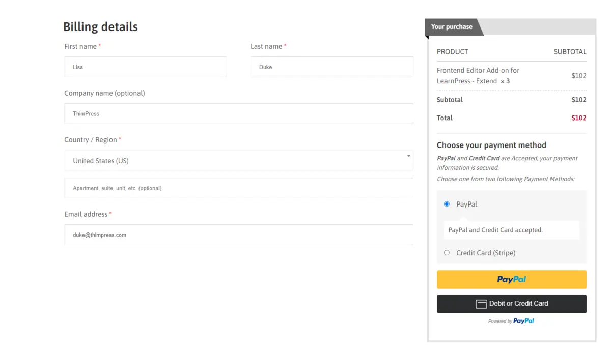 Support Billing Details